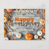 Carte Postale Citrouilles d'automne rustiques Bois bleu Action d (Devant)