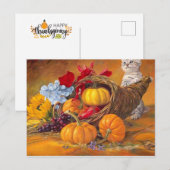 Carte Postale Citrouilles de jour d'Action de grâce avec chat (Devant / Derrière)