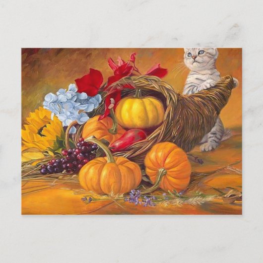 Carte Postale Citrouilles de jour d'Action de grâce avec chat (Devant)