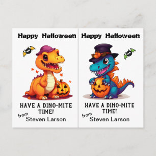 Carte Postale Citrouilles Dinosaures Fête d'Halloween à l'école