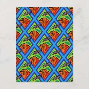 Carte Postale Citrouilles et chauves-souris en Motif de vert/ble
