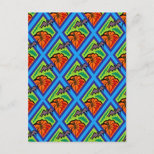 Carte Postale Citrouilles et chauves-souris en Motif de vert/ble (Devant)