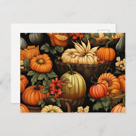 Carte Postale Citrouilles et Plus, Automne, (Devant / Derrière)