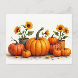 Carte Postale Citrouilles et tournesols, les couleurs de l'autom
