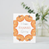 Carte Postale Citrouilles orange aquarelle Bon Thanksgiving (Debout devant)