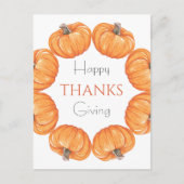 Carte Postale Citrouilles orange aquarelle Bon Thanksgiving (Devant)