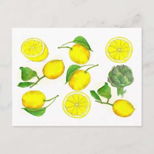 Carte Postale Citrus citron Fruit Aquarelle Peinture Art (Devant)