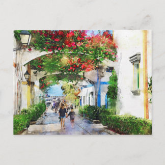 Carte Postale Cityscape Puerto de Morgan at Gran Canaria. Paint.