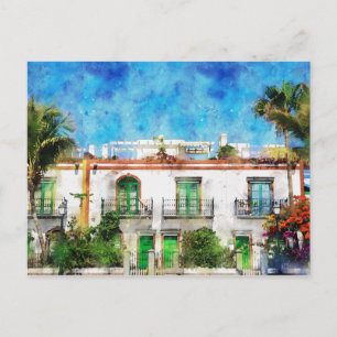Carte Postale Cityscape Puerto de Morgan at Gran Canaria. Paint.