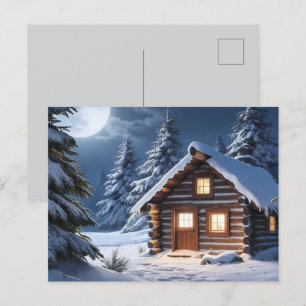 Carte Postale Claire de Lune Rustique Cabine d'Hiver Cosy 
