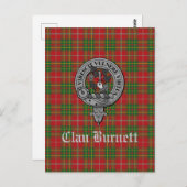 Carte Postale Clan Burnett Crest Badge & Tartan (Devant / Derrière)