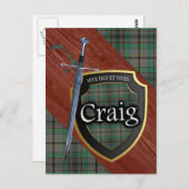 Carte Postale Clan Craig Tartan Épée & Bouclier (Devant / Derrière)