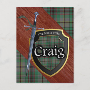 Carte Postale Clan Craig Tartan Épée & Bouclier