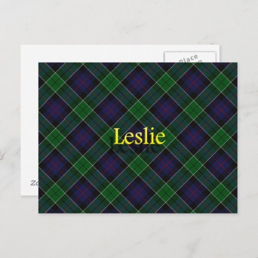 Carte Postale Clan écossais Leslie Tartan (Devant / Derrière)