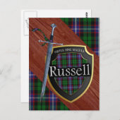 Carte Postale Clan écossais Russell Tartan Sword & Shield (Devant / Derrière)