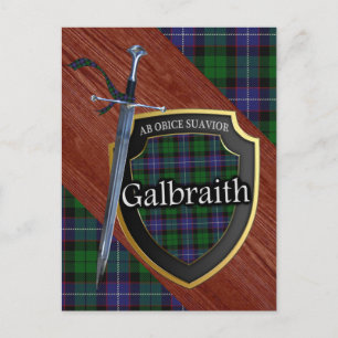 Carte Postale Clan Galbraith Tartan Epée & Bouclier