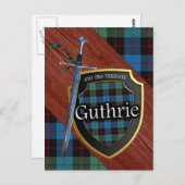 Carte Postale Clan Guthrie Tartan Épée & Bouclier (Devant / Derrière)