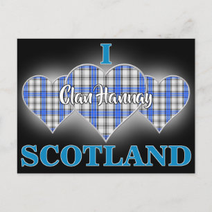 Carte Postale Clan Hannay I Love Scotland Tartan Heart