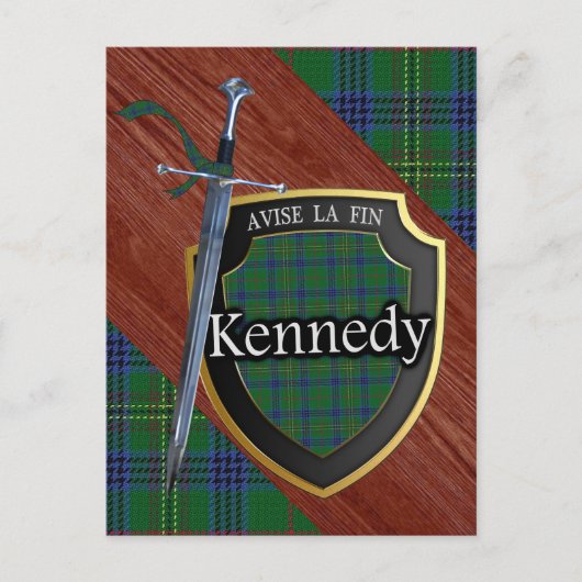 Carte Postale Clan Kennedy Tartan Sword & Shield (Devant)