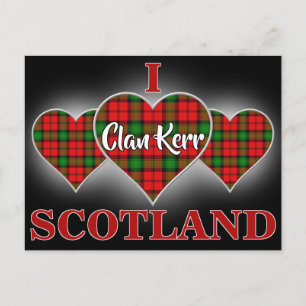 Carte Postale Clan Kerr J'aime l'Écosse Cœur Tartan
