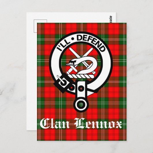 Carte Postale Clan Lennox Crest Badge & Tartan (Devant / Derrière)