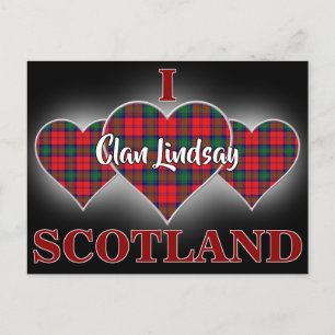 Carte Postale Clan Lindsay I Love Scotland Tartan Heart