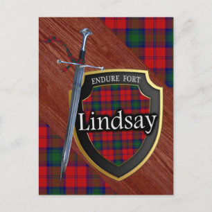 Carte Postale Clan Lindsay Tartan Epée & Bouclier