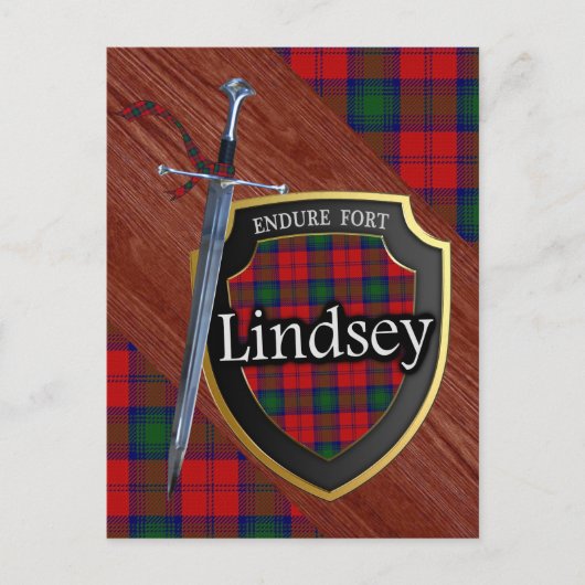 Carte Postale Clan Lindsey Tartan Sword & Shield (Devant)