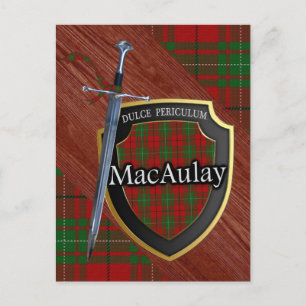 Carte Postale Clan MacAulay Tartan Epée & Bouclier