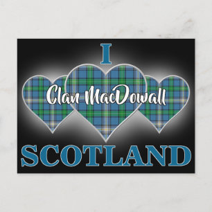 Carte Postale Clan MacDowall I Love Scotland Tartan Cœur