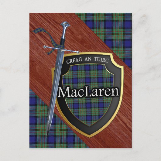 Carte Postale Clan MacLaren Tartan Epée & Bouclier (Devant)