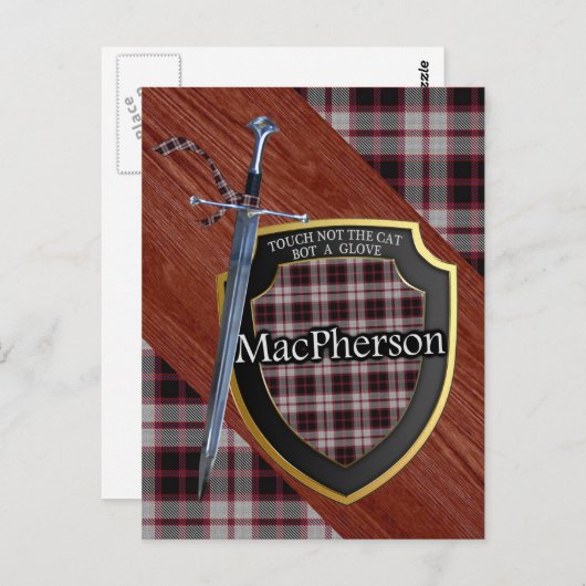 Carte Postale Clan MacPherson Tartan Sword & Shield (Devant / Derrière)
