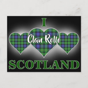 Carte Postale Clan Rollo I Love Scotland Tartan Heart