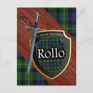 Carte Postale Clan Rollo Tartan Épée & Bouclier