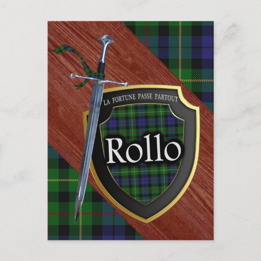 Carte Postale Clan Rollo Tartan Épée & Bouclier (Devant)