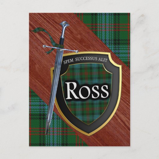 Carte Postale Clan Ross Tartan Epée & Bouclier (Devant)