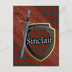 Carte Postale Clan Sinclair Tartan Epée & Bouclier