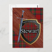 Carte Postale Clan Stewart Tartan Epée & Bouclier (Devant / Derrière)