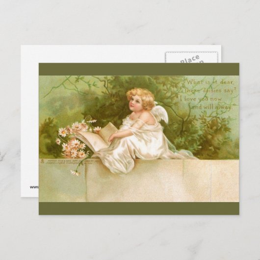 Carte Postale Clapsaddle : Angel avec livre et fleurs (Devant / Derrière)