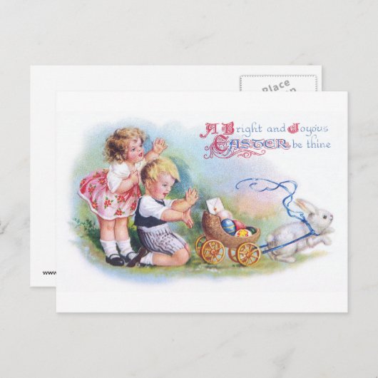 Carte Postale Clapsaddle : Enfants jouant avec le lapin (Devant / Derrière)