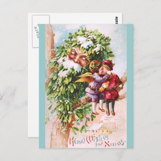 Carte Postale Clapsaddle : Père Mistletoe avec anges (Devant / Derrière)