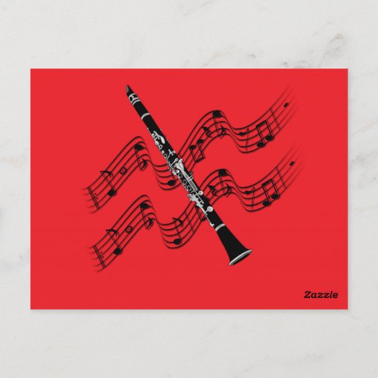 Carte Postale Clarinet sur arrière - plan rouge (Dos)