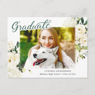 Carte Postale Classe de 2021 White Roses Graduation Faire-part