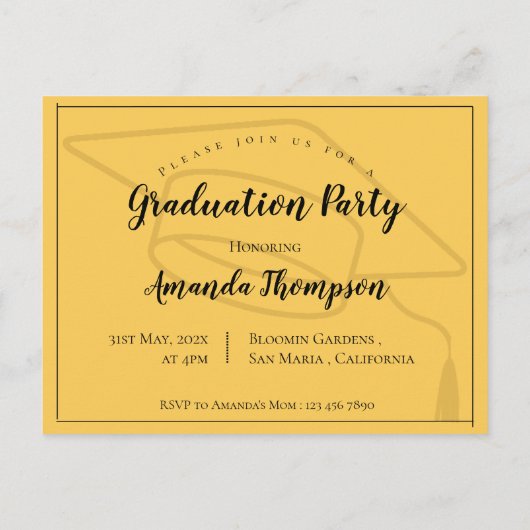 Carte Postale Classe De 2024 Faire-part Diplômé En Photo Jaune (Dos)