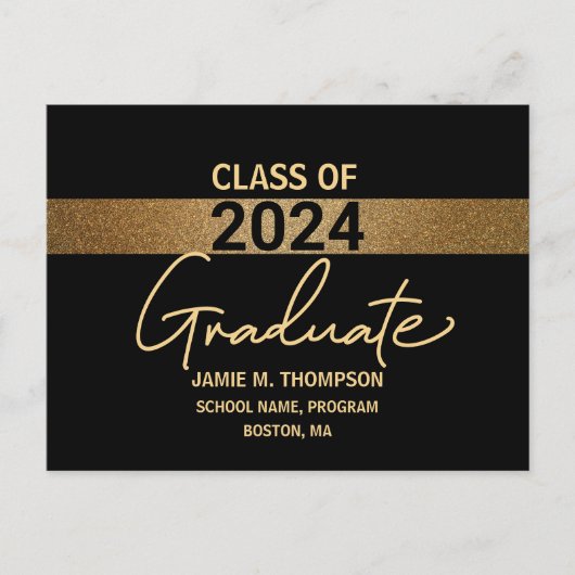 Carte Postale Classe de 2024 or noir Graduation faire-part (Devant)