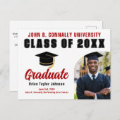 Carte Postale Classe de 2025 Red Graduate Custom Graduation Part (Devant / Derrière)