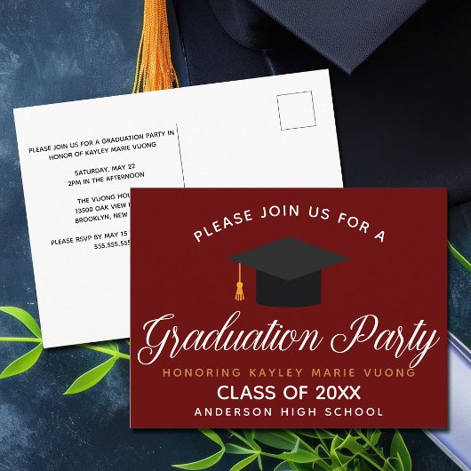 Carte Postale Classe de Graduation Rouge de 2023 Custom School P