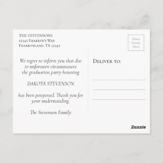 Carte Postale Classe des aînés | Grad Party Faire-part reportée (Dos)