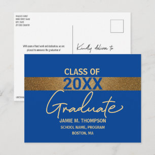 Carte Postale Classe d'or bleu de 2024 faire-part de graduation