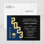 Carte Postale Classe moderne de 2024 Golden Navy Graduation Part (Devant / Derrière)